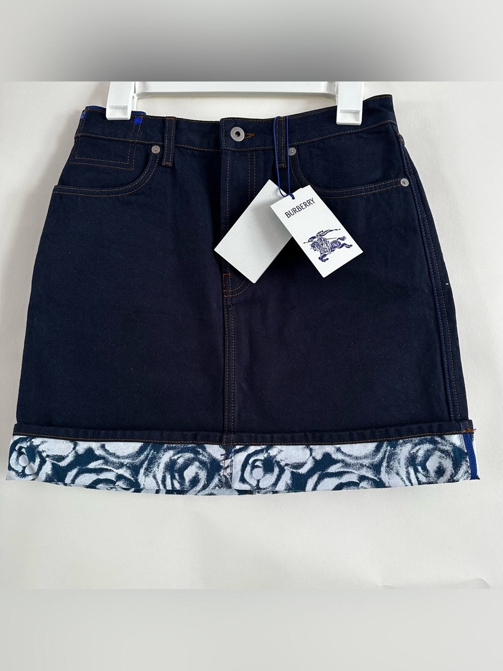 Burberry Denim Cotton Mini Jean Skirt Japanese Rose Trim US 6 EU 38 NWT